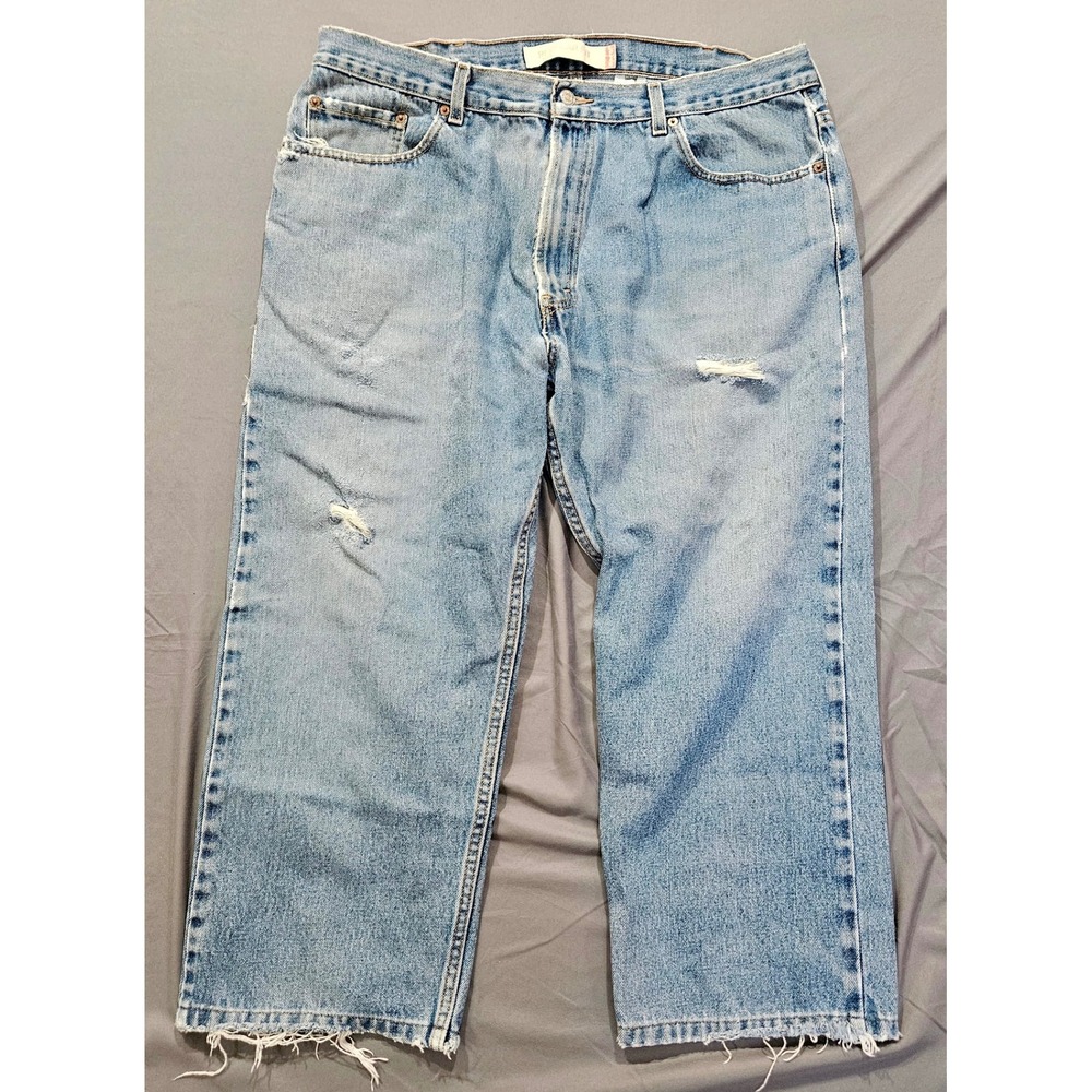 VTG Levi's 505 Regular Fit Jeans Mens 42x30 Blue Distressed Raw Hem